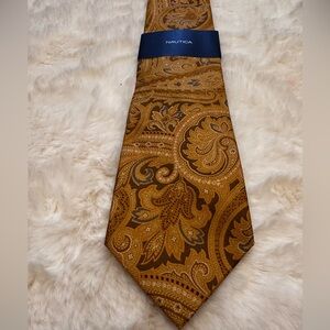 Nautica Silk Tie Gold Paisley Classic Wide Necktie Vintage Style